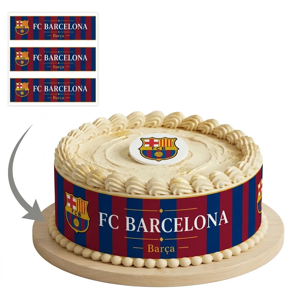 Impression Photo Comestible Personnalisée – Bandes de Contour pour Gâteau Thème Football FC Barcelona Barça en Papier Sucre