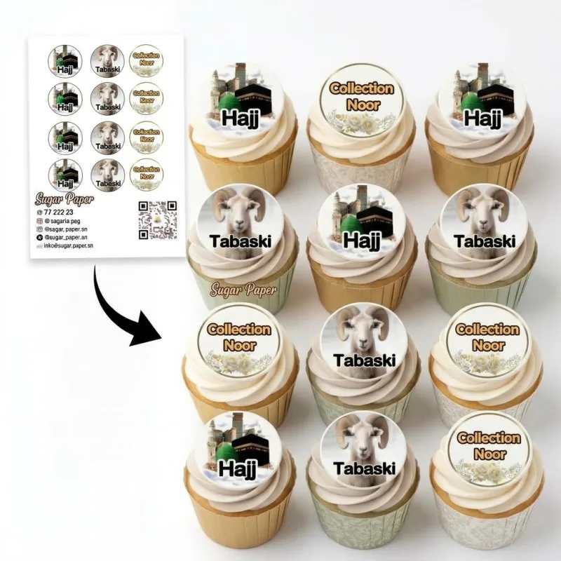 12 disques photo impression comestible Tabaski & Hajj pour cupcakes & biscuits