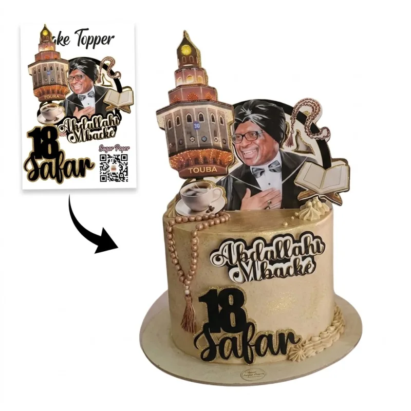 Cake Topper 18 Safar / Magal Personnalisé – Minaret de Touba, Photo & Décors Religieux
