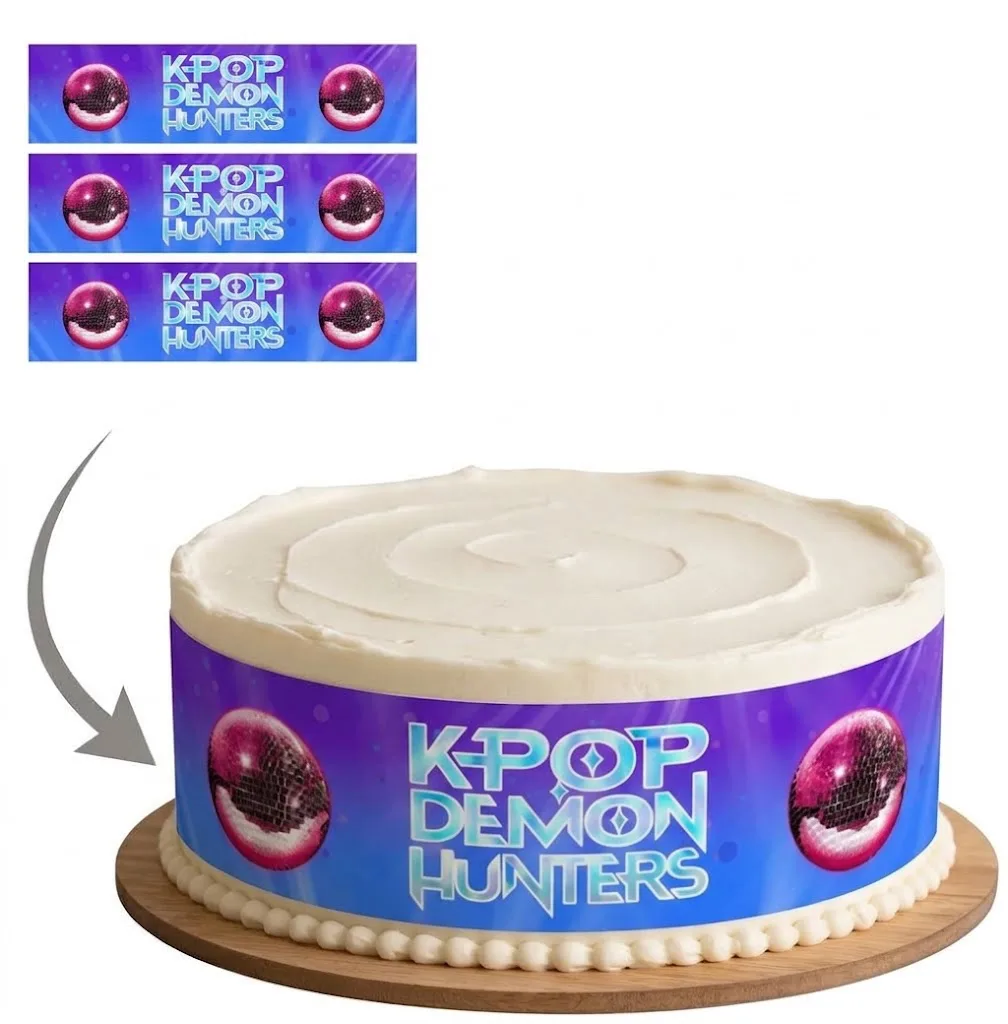 Impression Photo Comestible Personnalisée – Bandes de Contour pour Gâteau Thème K-Pop Demon Hunters
