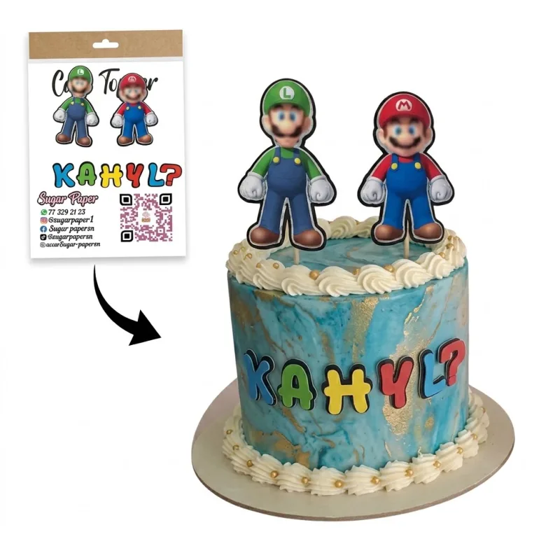 Cake Topper Mario et Luigi Personnalisé – Figurines avec Photos & Prénom Façade