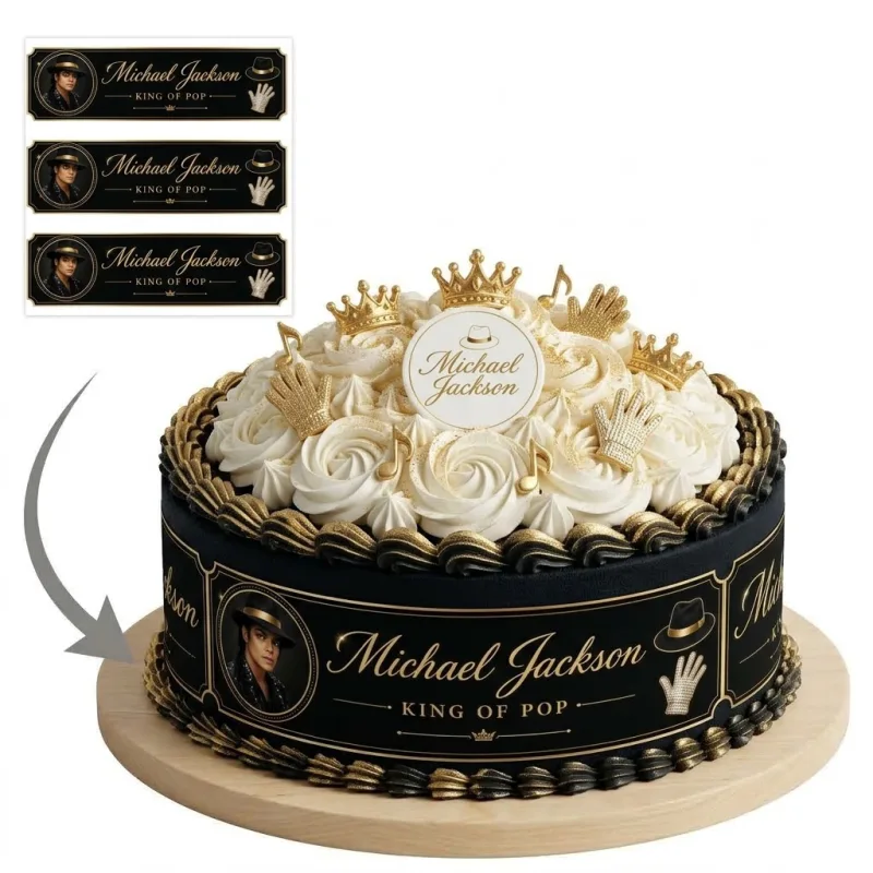 Impression Photo Comestible Personnalisée – Bandes de Contour pour Gâteau Thème Michael Jackson King of Pop en Papier Sucre