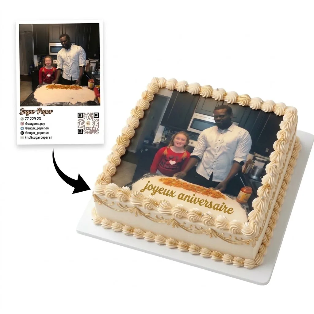 Impression Photo Comestible Personnalisée – Thème Anniversaire et Souvenir de Famille sur Feuille de Sucre