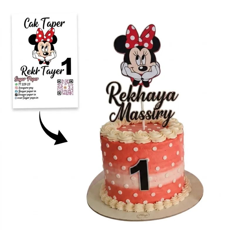 Cake Topper Minnie Mouse 3D – Kit Anniversaire Personnalisé avec Prénom & Âge