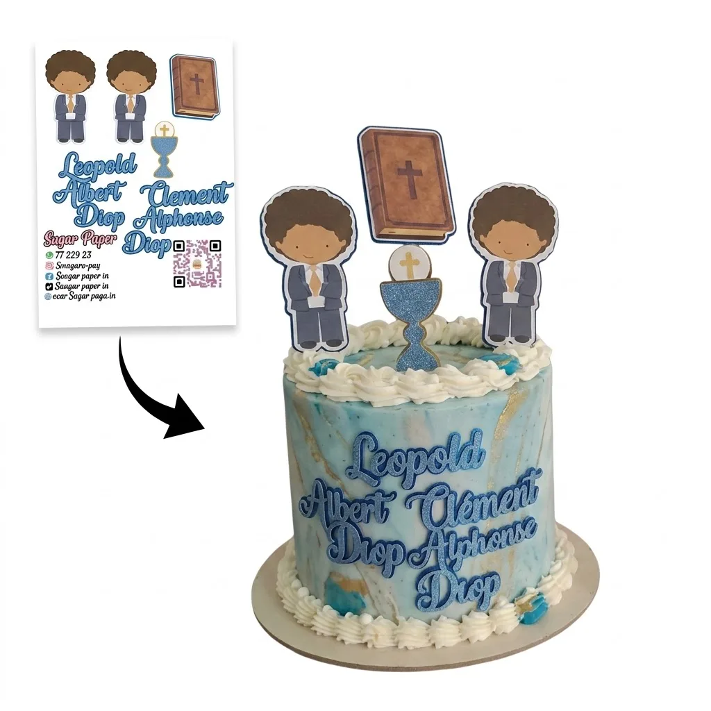 Cake Topper Première Communion / Baptême Garçon 3D – Kit Personnalisé avec Prénoms