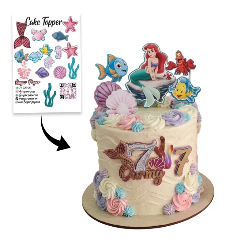 Cake Topper Sirène La Petite Sirène – Kit Décoration Gâteau Personnalisé avec Prénom et Âge