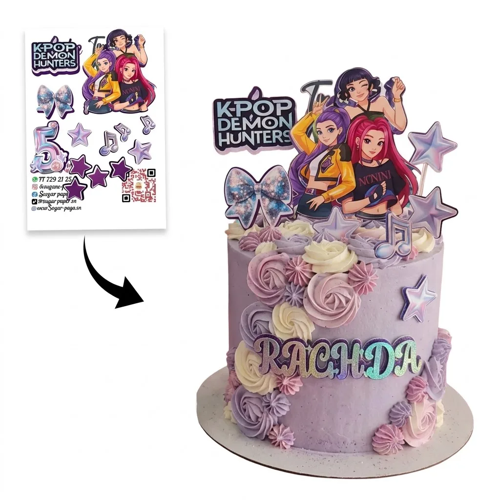 Cake Topper K-Pop Demon Hunters Personnalisé – Kit Décoration Gâteau avec Prénom
