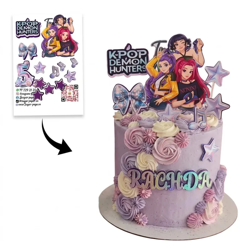 Cake Topper K-Pop Demon Hunters Personnalisé – Kit Décoration Gâteau avec Prénom