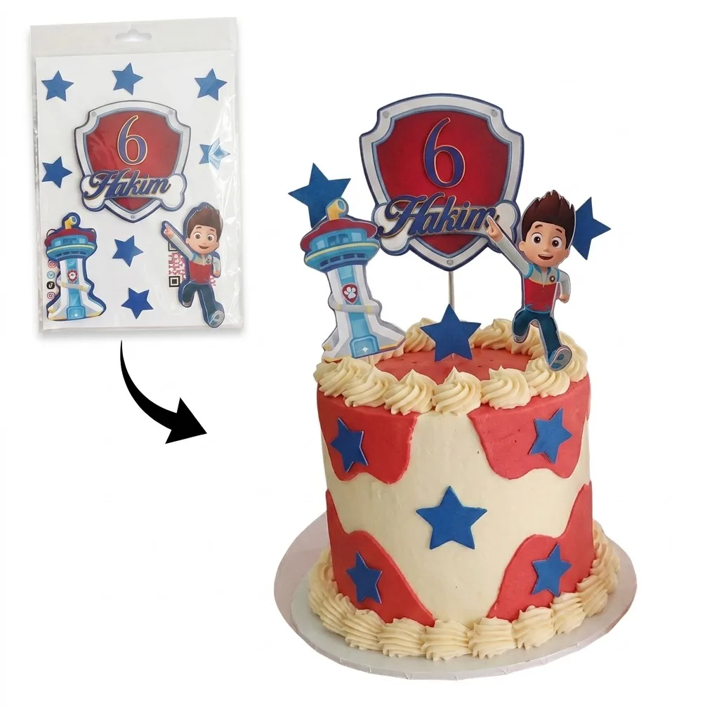 Cake Topper Pat' Patrouille Ryder Personnalisé – Blason Âge & Prénom, Tour de Contrôle et Étoiles
