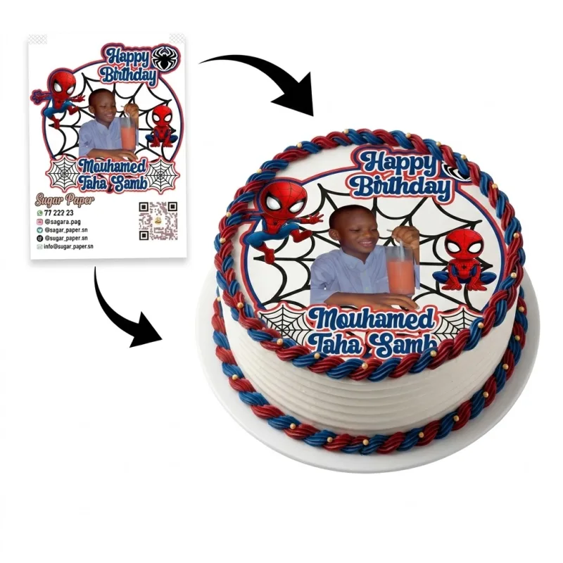 Photo Impression Comestible Personnalisée Spider-Man avec Photo et Texte (A4 et A3)