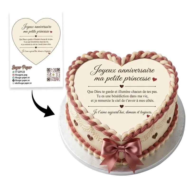 Photo Impression Comestible Personnalisée en Cœur avec Photo et Texte (A4 et A3)