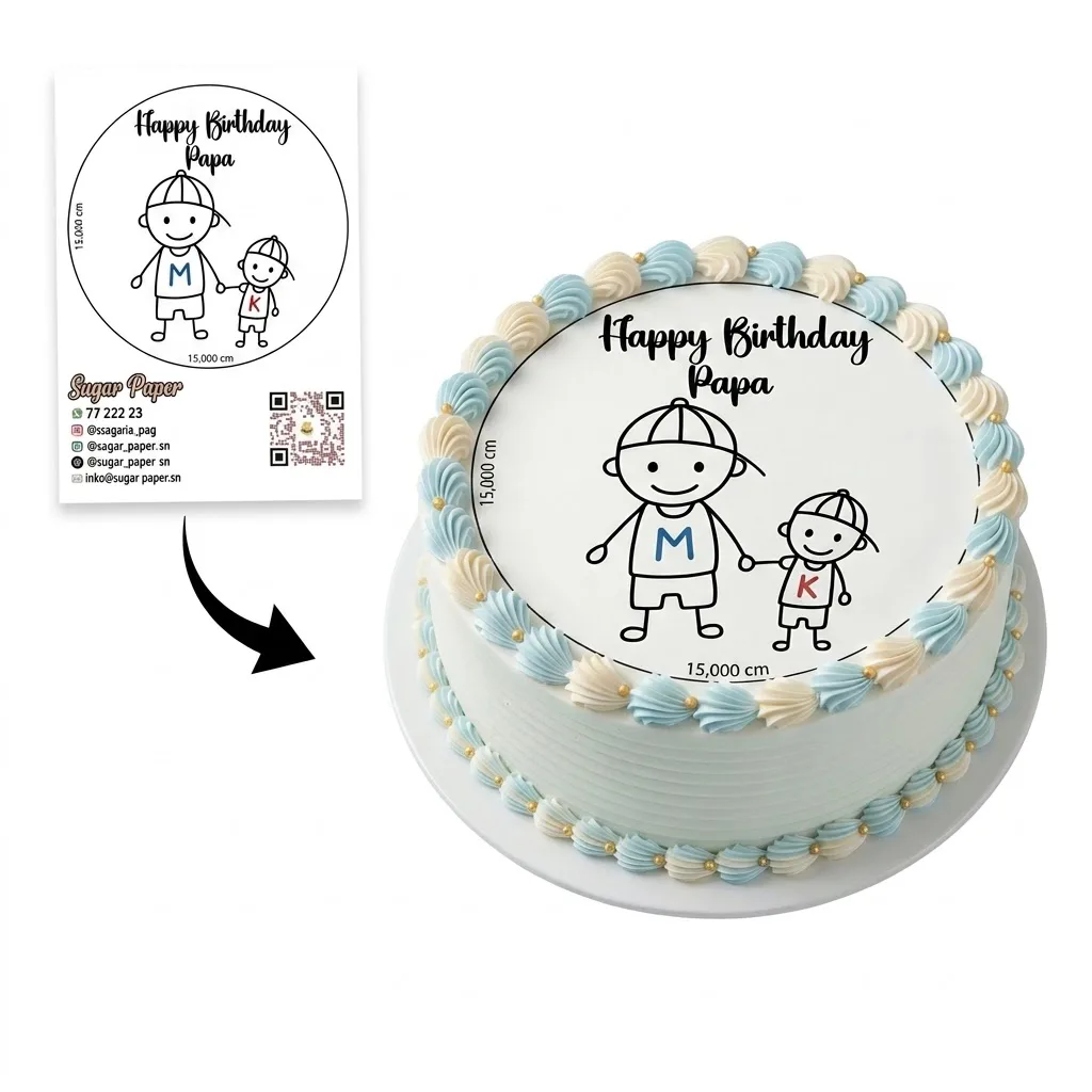 Photo Impression Comestible Personnalisée Happy Birthday Papa avec Photo et Texte (A4 et A3)