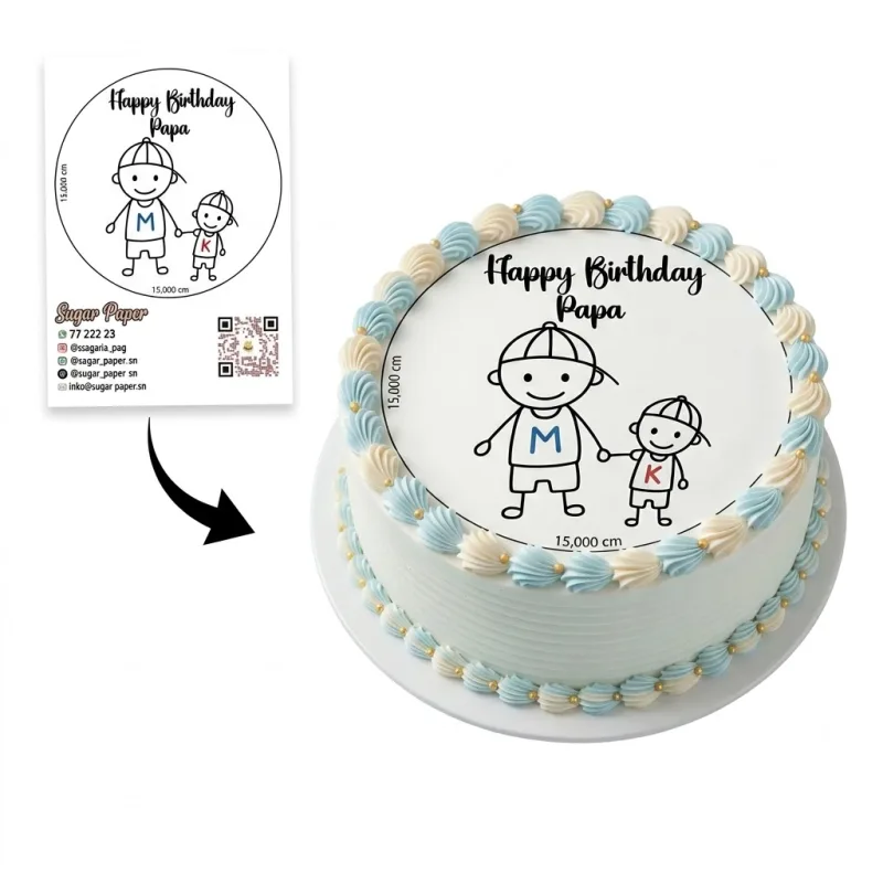Photo Impression Comestible Personnalisée Happy Birthday Papa avec Photo et Texte (A4 et A3)