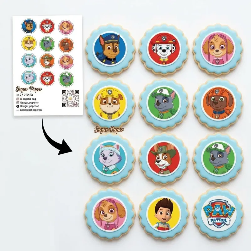 12 disques photo impression comestible – Thème Paw Patrol / Pat'Patrouille pour Cupcakes et Sablés