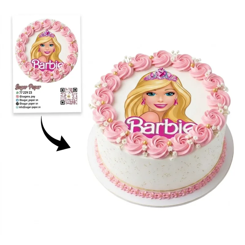 Photo Impression Comestible Personnalisée Barbie avec Photo et Texte (A4 et A3)