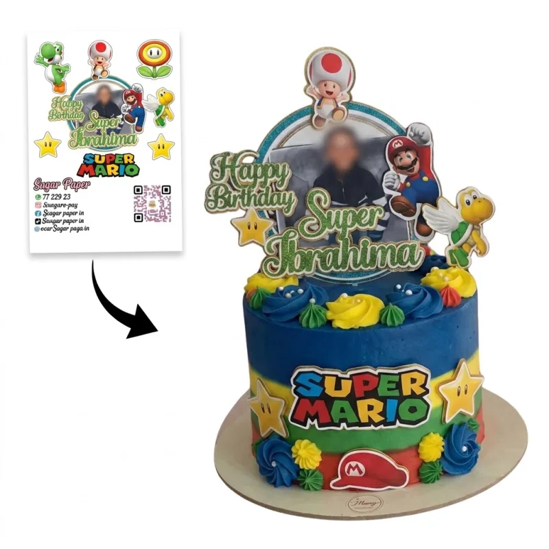 Cake Topper Super Mario 3D – Photo & Prénom Personnalisés pour Anniversaire