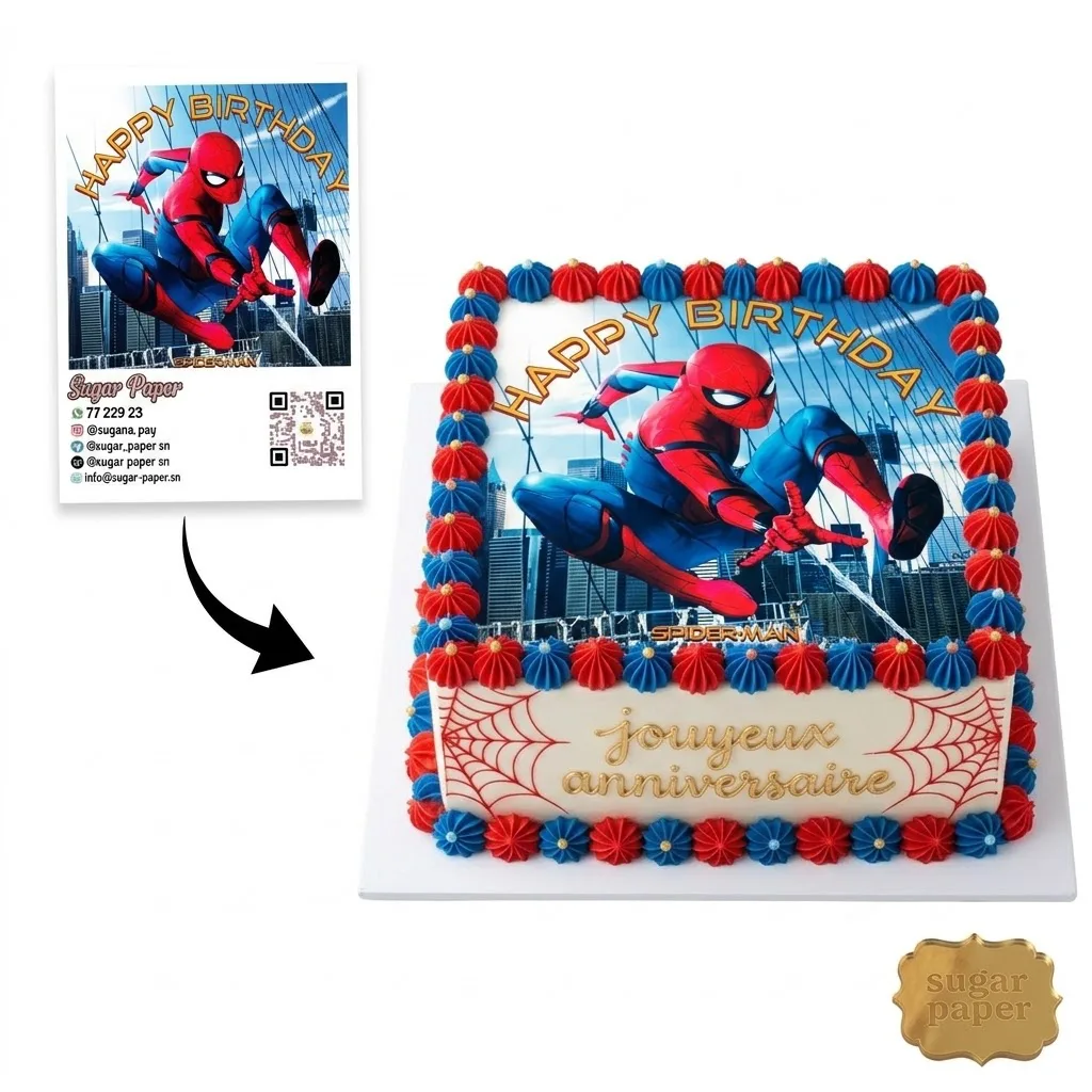 Photo Impression Comestible Personnalisée Spider-Man avec Photo et Texte (A4 et A3)