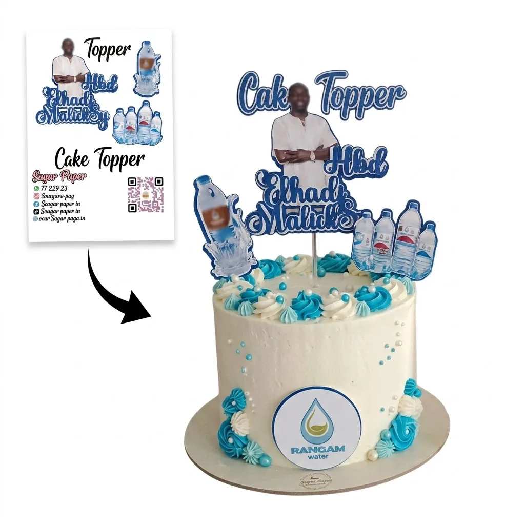 Cake Topper Entreprise & Anniversaire Personnalisé – Photo, Prénom & Logo de Marque