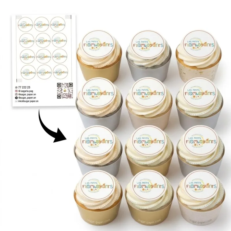 12 disques photo impression comestible Logo & Marque pour cupcakes & biscuits