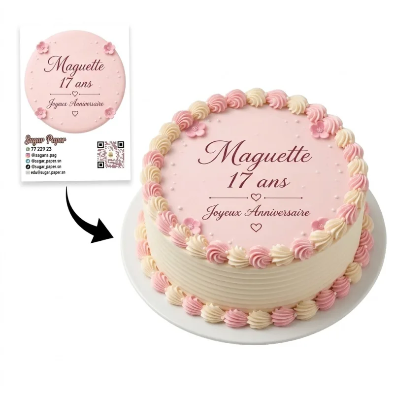 Photo Impression Comestible Personnalisée Rose Poudré avec Photo et Texte (A4 et A3)