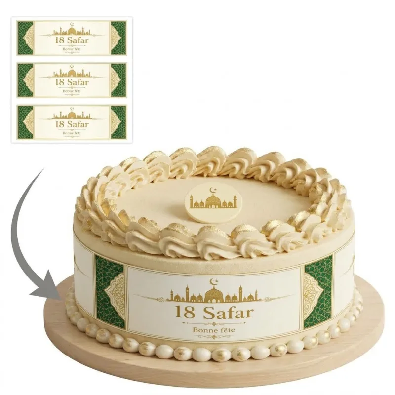 Impression Photo Comestible Personnalisée – Bandes de Contour pour Gâteau Thème 18 Safar & Grand Magal de Touba en Papier Sucre
