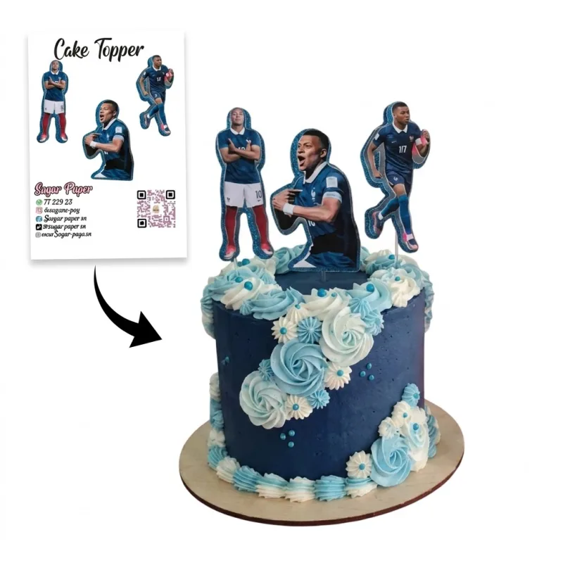 Kit Cake Topper Football Kylian Mbappé – Silhouettes Bleues & Blanches