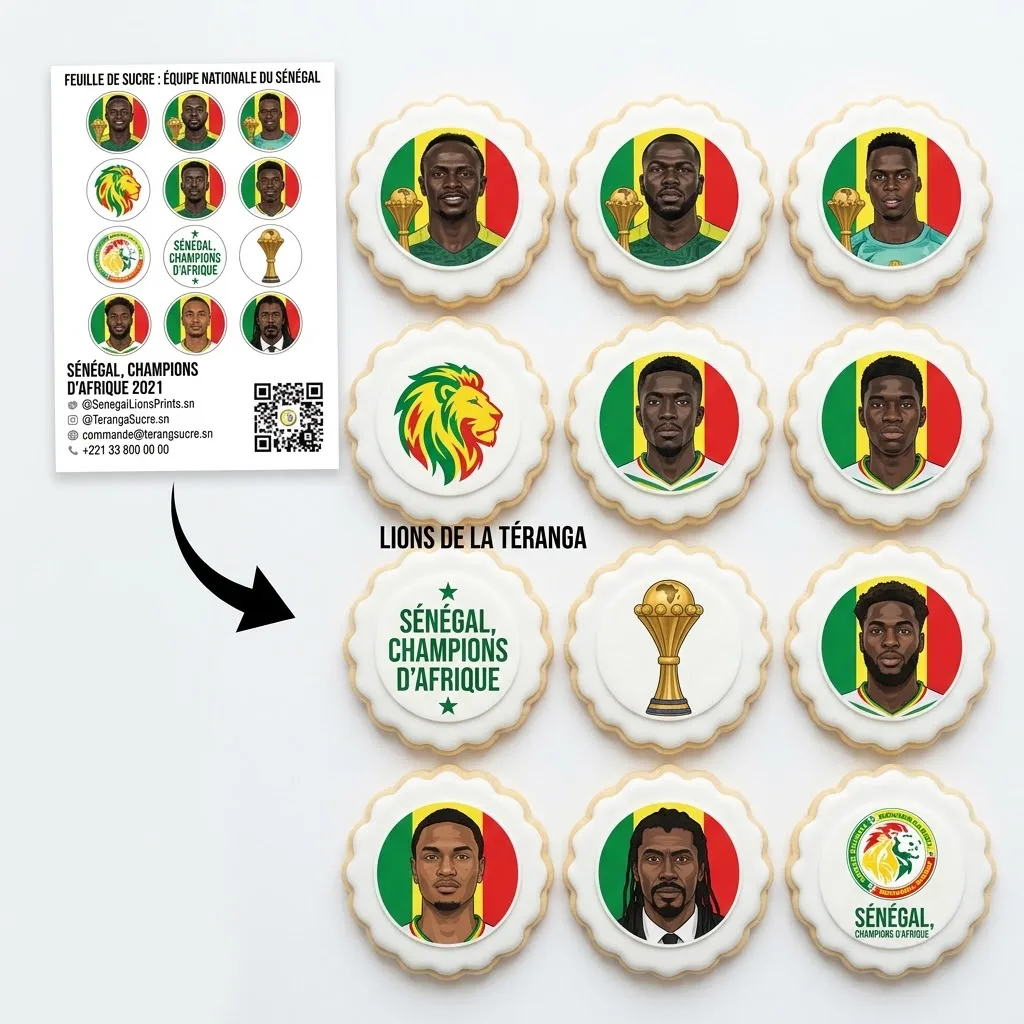 12 disques photo impression comestible biscuits – Équipe Nationale du Sénégal biscuits et Cupcakes