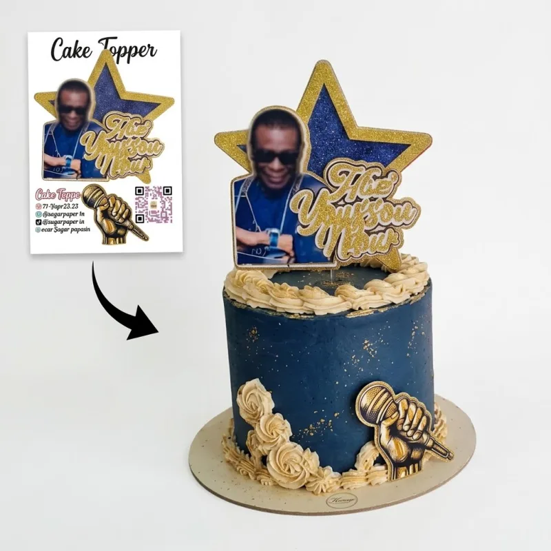 Cake Topper Thème Artiste & Chanteur 3D – Photo Personnalisée, Étoile & Micro