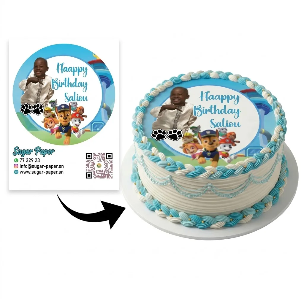 Photo Impression Comestible Personnalisée Pat' Patrouille avec Photo et Texte (A4 et A3)