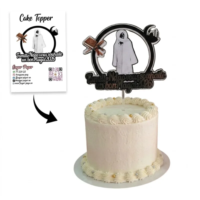 Cake Topper Magal de Touba Personnalisé – Thème Cheikh Ahmadou Bamba & Vœux de Famille