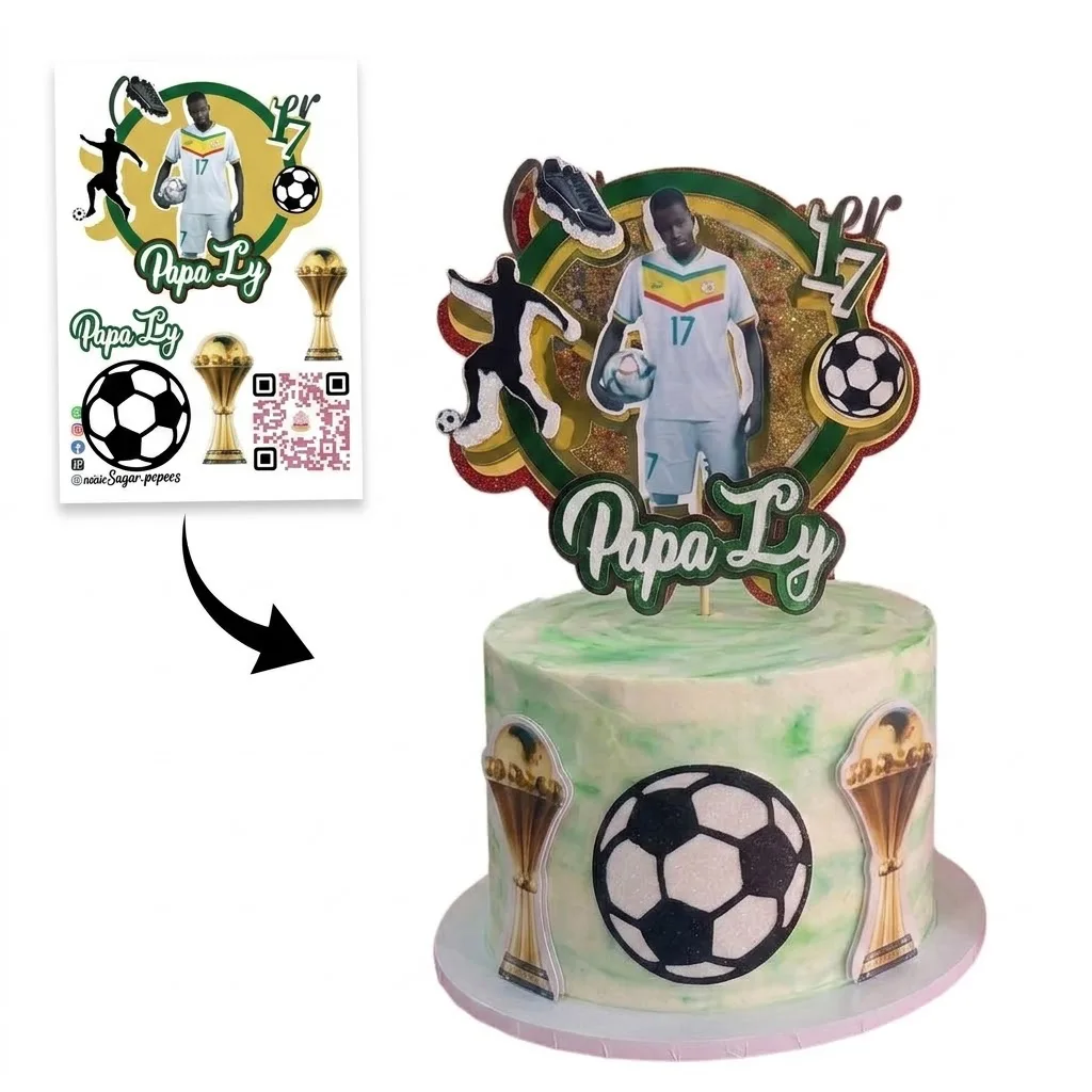 Kit Cake Topper Football Personnalisé – Thème Équipe du Sénégal avec Photo