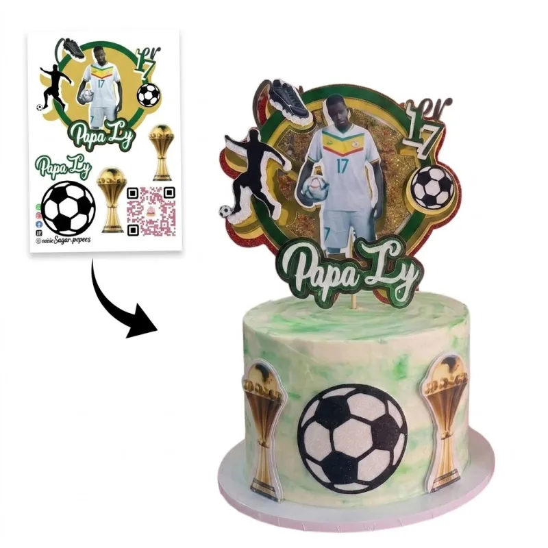 Kit Cake Topper Football Personnalisé – Thème Équipe du Sénégal avec Photo