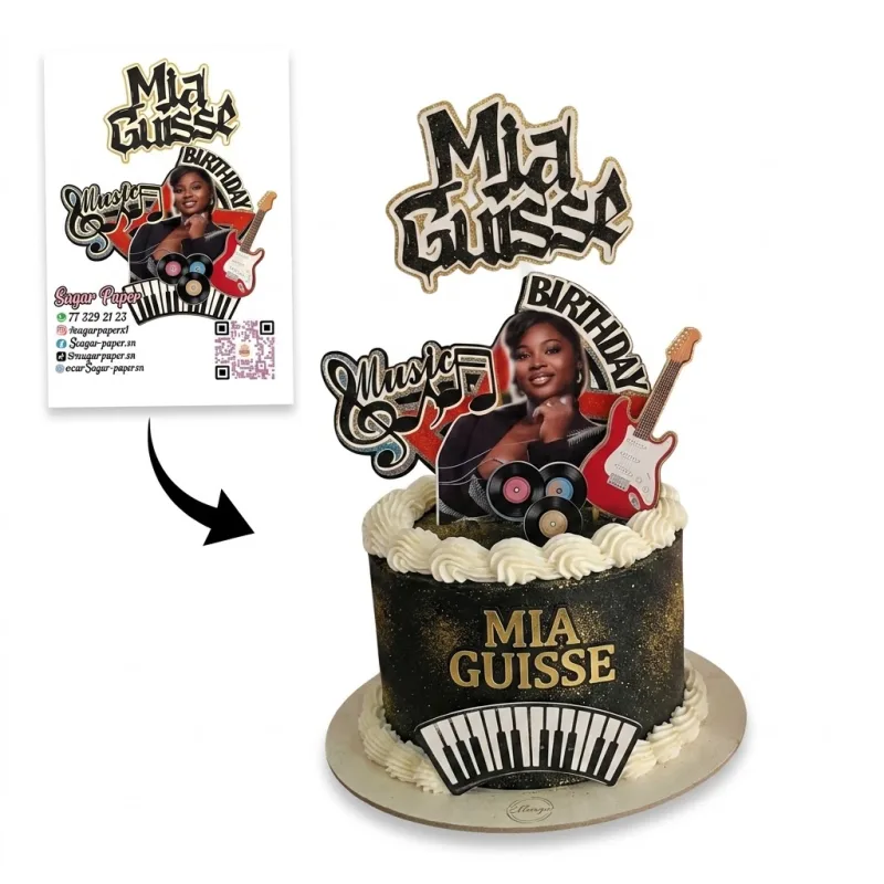 Cake Topper Musique & Chanteuse 3D – Kit Personnalisé avec Photo, Instruments & Façade