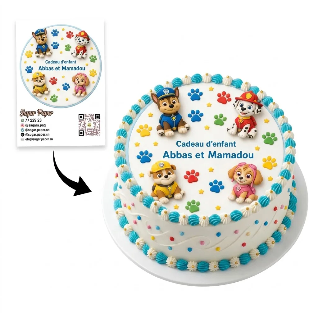 Photo Impression Comestible Personnalisée Pat' Patrouille avec Photo et Texte (A4 et A3)