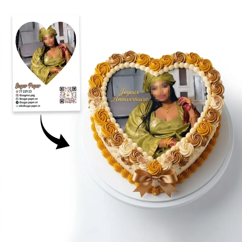 Photo Impression Comestible Personnalisée en Cœur avec Photo et Texte (A4 et A3)