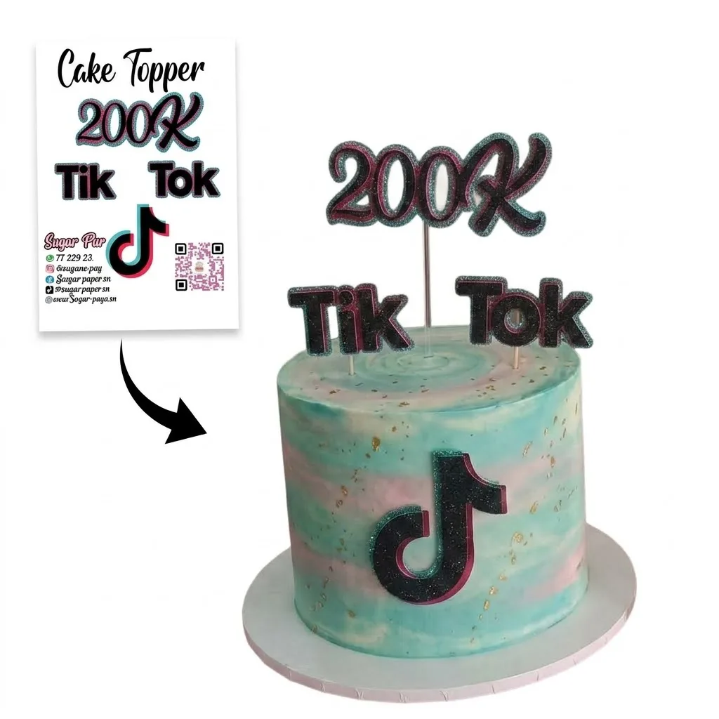 Kit Cake Topper TikTok Personnalisé – Célébration Abonnés / Followers & Finition Pailletée