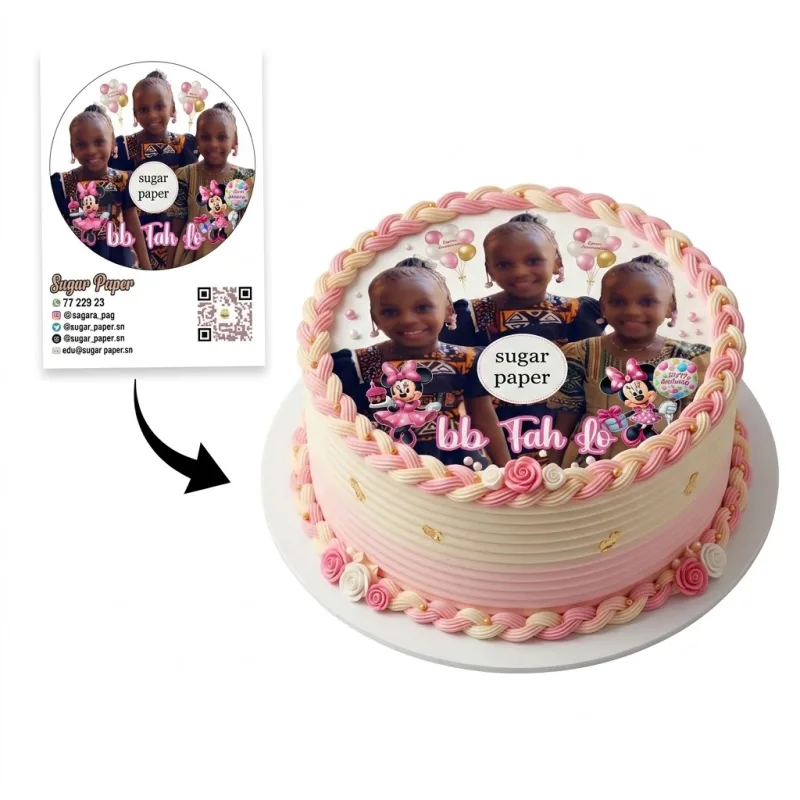 Photo Impression Comestible Personnalisée Minnie Mouse avec Photo et Texte (A4 et A3)