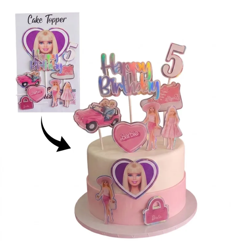 Kit Cake Topper Barbie Personnalisé – Thème Poupée Rose & Glamour