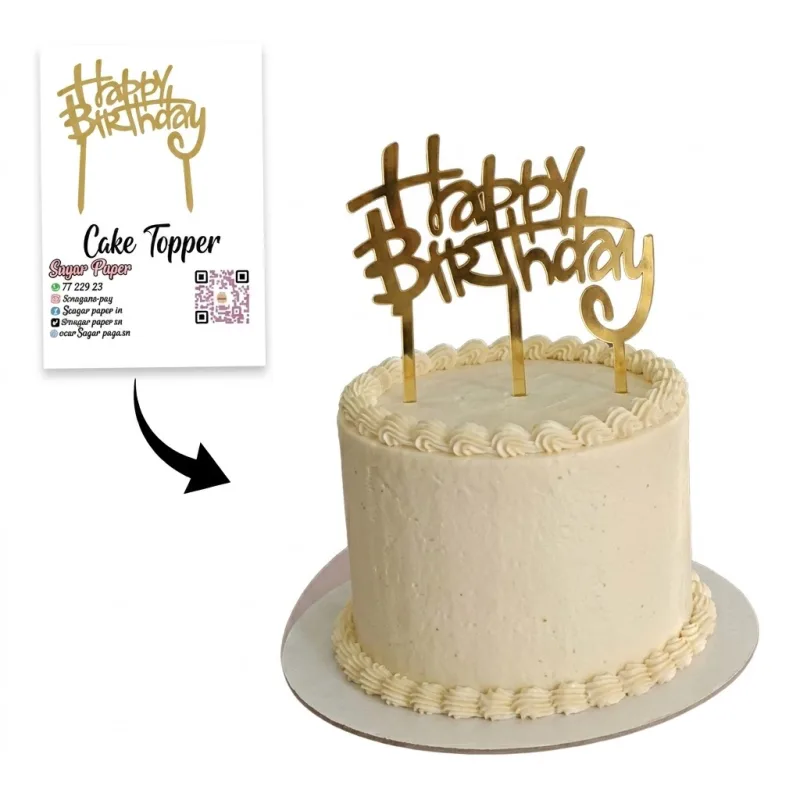 Cake Topper Happy Birthday Doré Miroir – Lettrage Stylisé & Finition Brillante