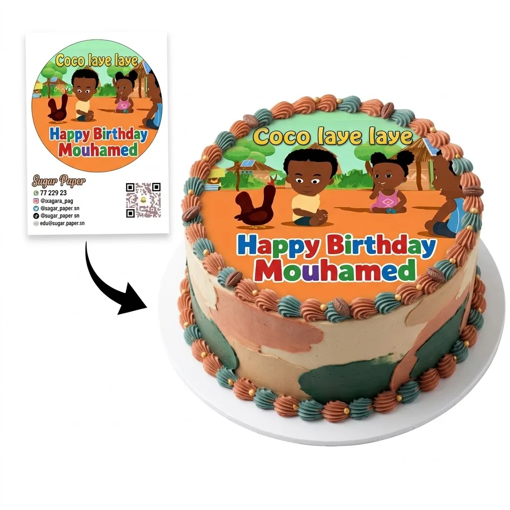 Impression Photo Comestible Personnalisée – Thème Dessin Animé 'Coco laye laye' pour Gâteau d'Anniversaire