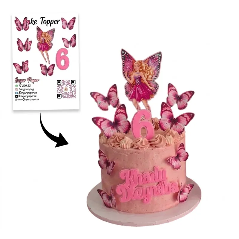 Kit Cake Topper Fée Papillons Rose – Prénom Personnalisé & Chiffre d’Âge