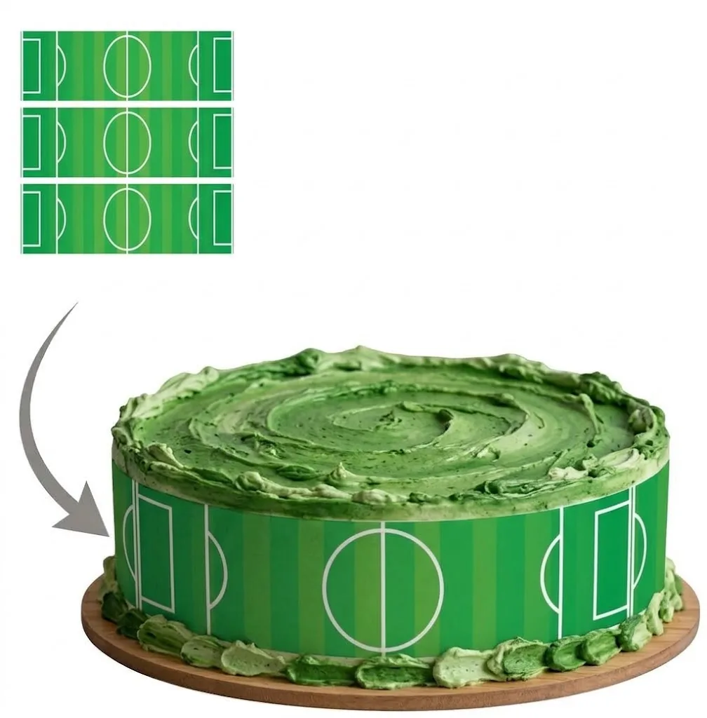 Impression Photo Comestible Personnalisée – Bandes de Contour pour Gâteau Thème Terrain de Football