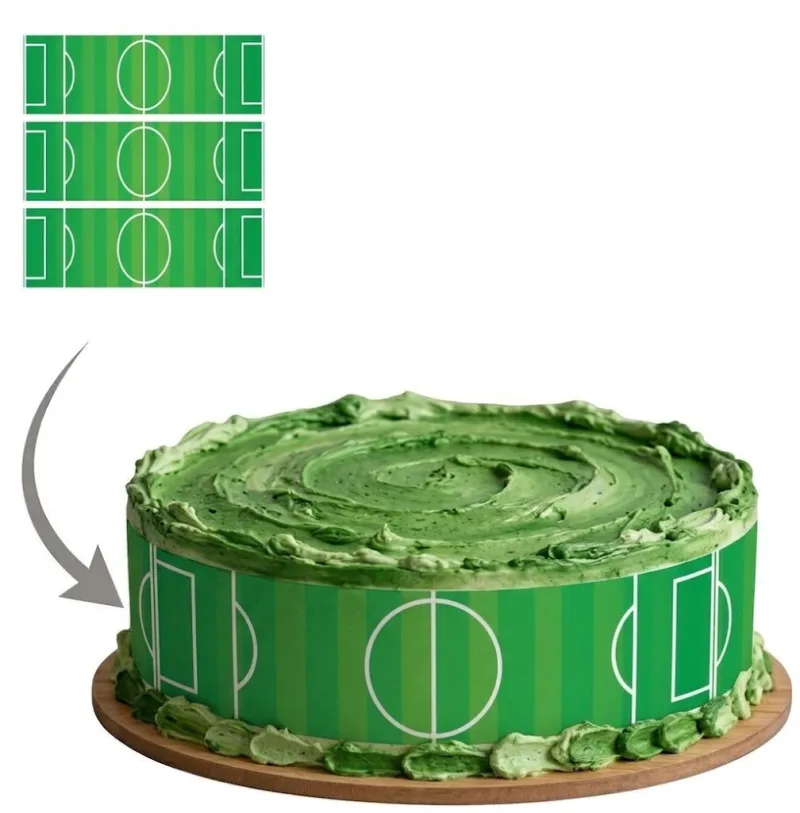 Impression Photo Comestible Personnalisée – Bandes de Contour pour Gâteau Thème Terrain de Football