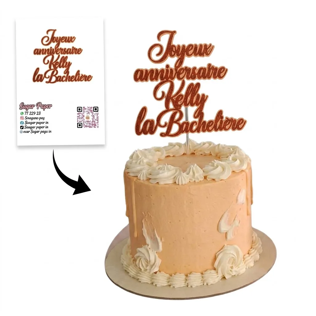 Cake Topper Baccalauréat & Anniversaire Personnalisé – Décoration Gâteau Pailletée
