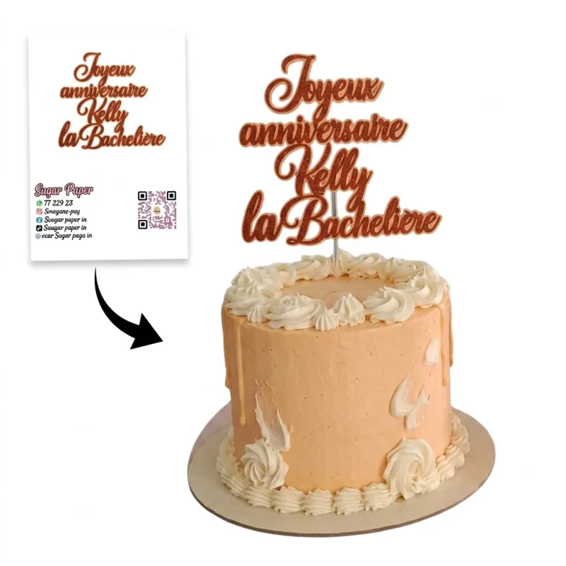 Cake Topper Baccalauréat & Anniversaire Personnalisé – Décoration Gâteau Pailletée